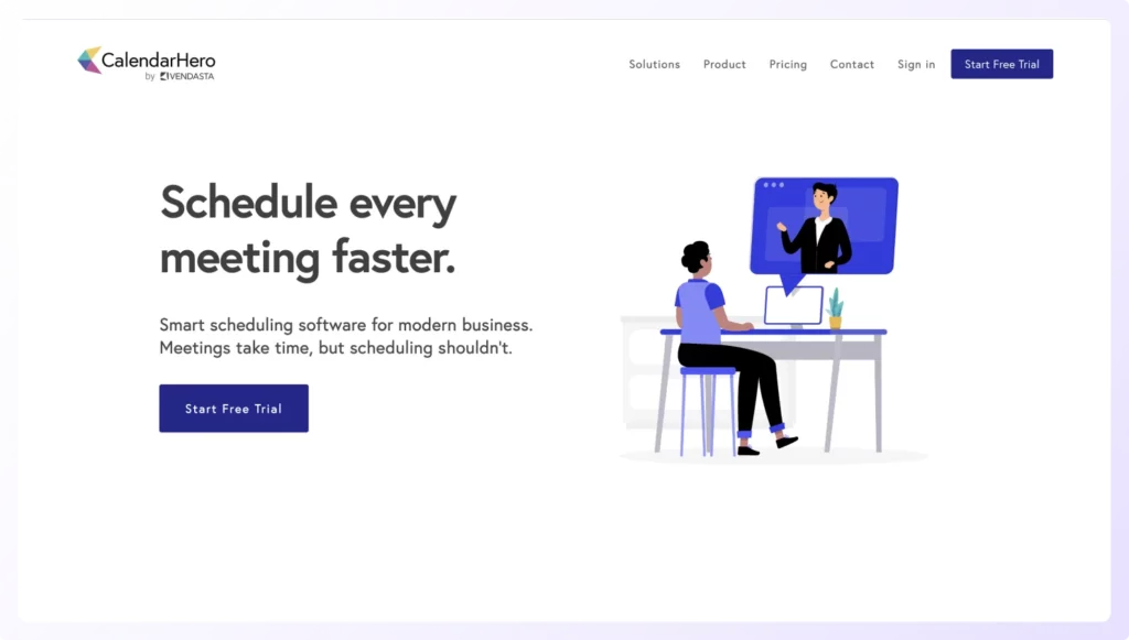 Landing page of CalenderHero appointment scheduling software