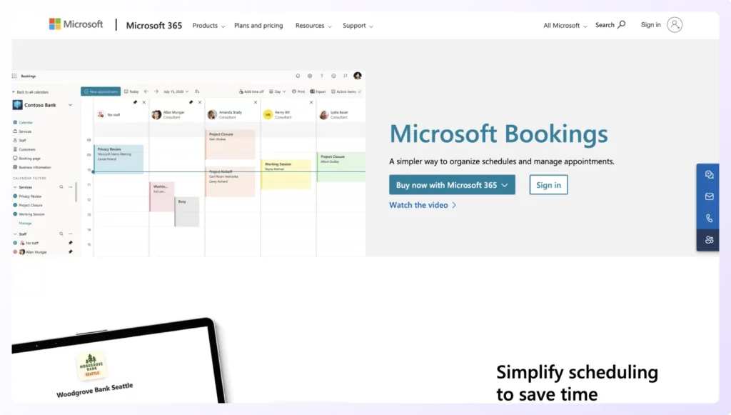 Microsoft Bookings appointment scheduling software landing page
